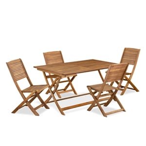 Pemberly Row Contemporary 5-Piece Patio Garden Table Set in Natural Oil