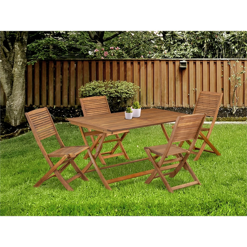Pemberly Row Contemporary 5-Piece Patio Garden Table Set in Natural Oil