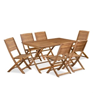 Pemberly Row Contemporary 7-Piece Patio Dining Set in Natural Oil