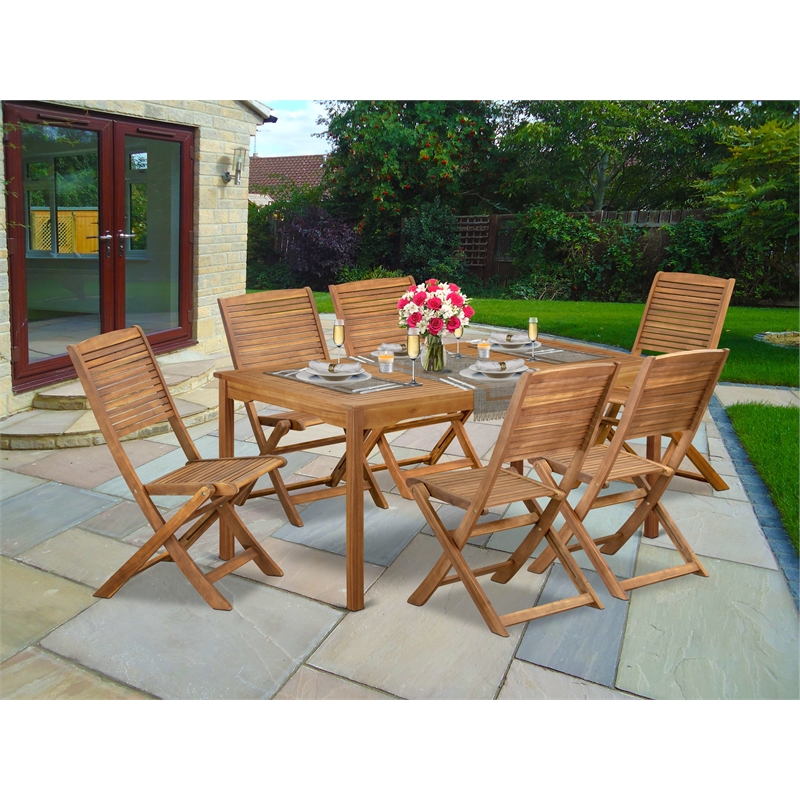 Pemberly Row Contemporary 7-Piece Patio Dining Set in Natural Oil