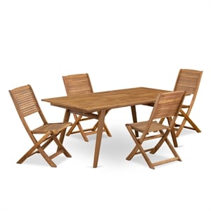 Pemberly Row Contemporary 5-Piece Outdoor Patio Dining Set in Natural Oil