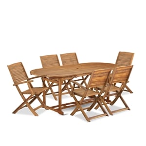 Pemberly Row Contemporary Outdoor Patio Dining Sets - Natural Oil Finish
