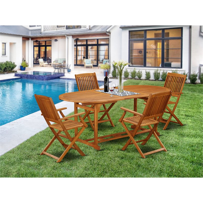 Pemberly Row Traditional 5-piece Wood Backyard Set in Natural Oil