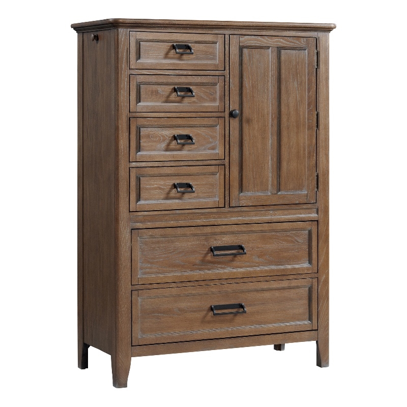 Pemberly Row Transitional Bedroom 6-Drawer Wood Gentleman Chest in Brown