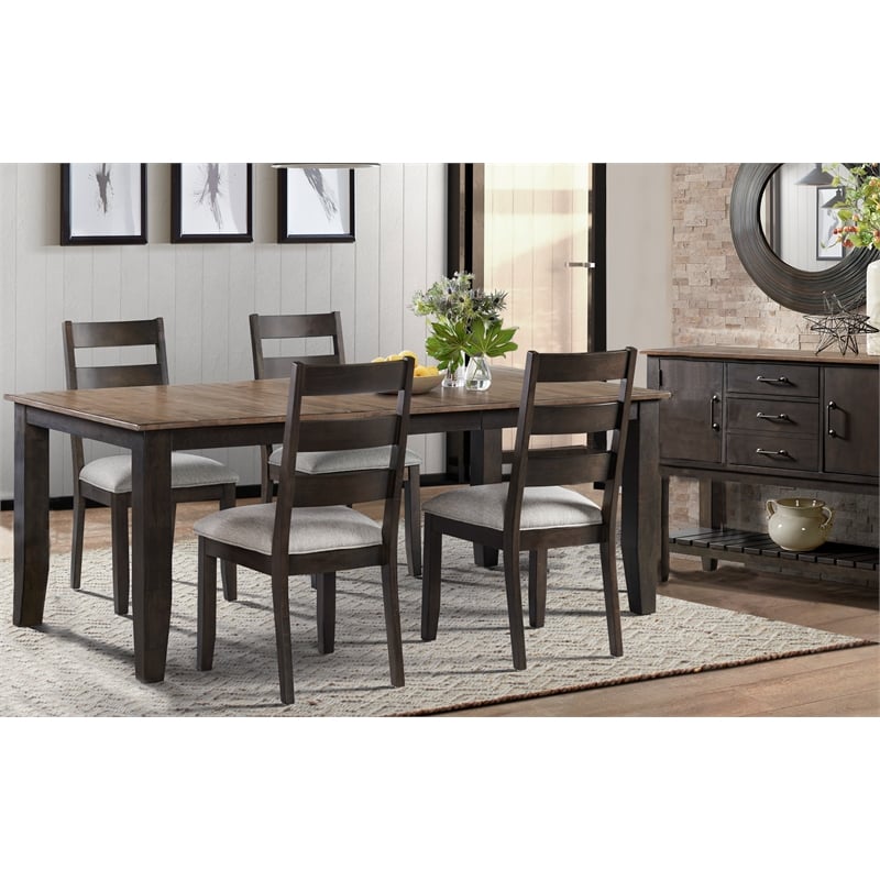 Pemberly Row Transitional Wood Ladder Back Chair in Black/Walnut (Set of 2)