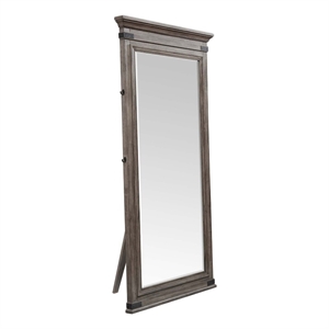 Pemberly Row Bedroom Transitional Wood Floor Mirror in Steel Gray