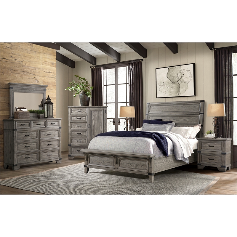 Pemberly Row Bedroom Transitional Wood Dresser Mirror in Steel Gray