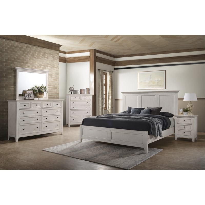 Pemberly Row Transitional Bedroom Wood Landscape Mirror in White