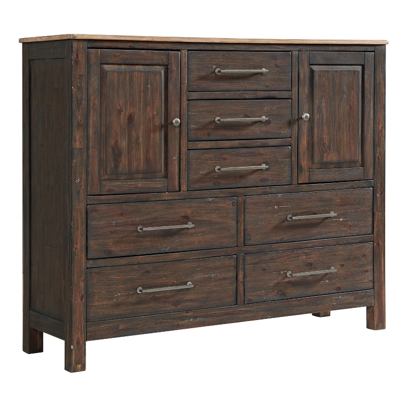 Pemberly Row Transitional Bedroom 7-Drawer Gentleman's Chest in Driftwood