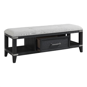 Pemberly Row Transitional Bedroom 52&quot Wood Bench with Drawer in Black