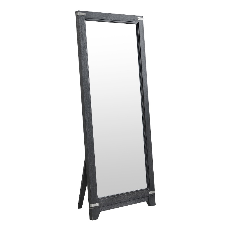 Pemberly Row Bedroom Transitional Wood Floor Mirror in Black