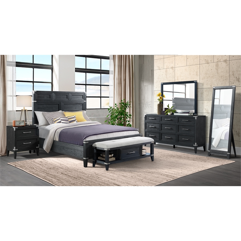 Pemberly Row Bedroom Transitional Wood Dresser Mirror in Black