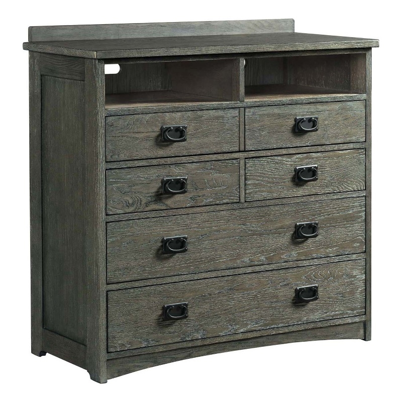 Pemberly Row Bedroom Traditional Wood Media Chest in Pewter Finish
