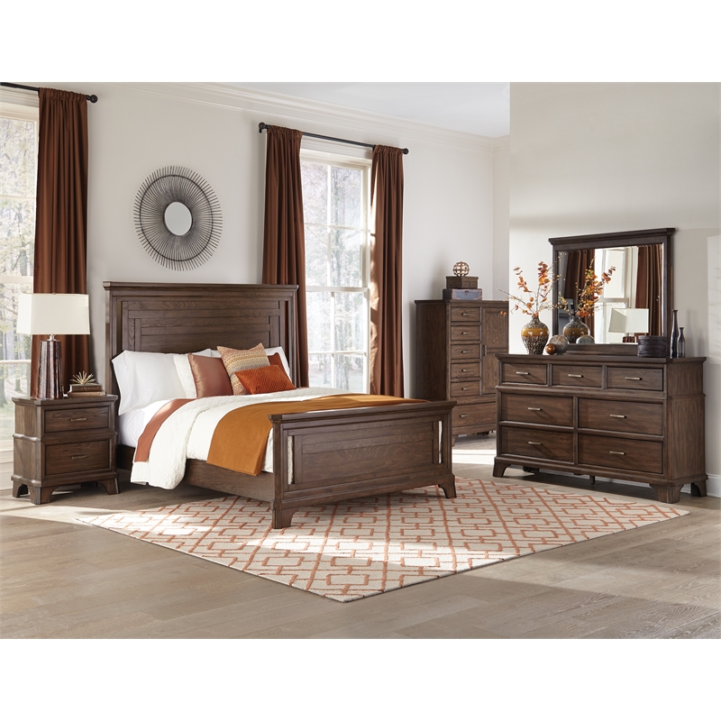 Pemberly Row Bedroom Transitional Wood Landscape Mirror in Oak