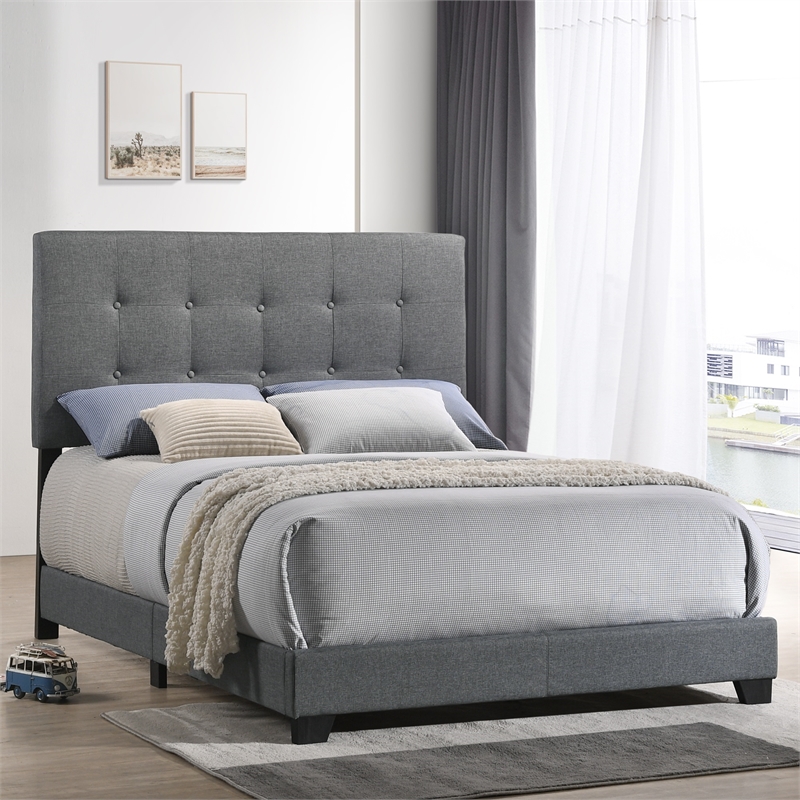 Pemberly Row Modern Fabric Full Upholstered Bed in Gunmetal Gray