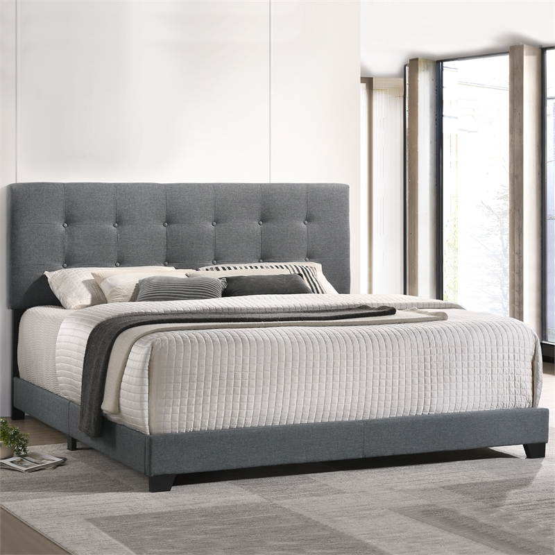 Pemberly Row Modern Fabric King Upholstered Bed in Gunmetal Gray