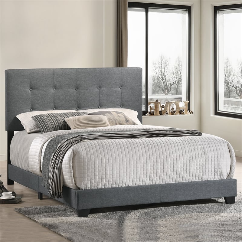 Pemberly Row Modern Fabric Queen Upholstered Bed in Gunmetal Gray