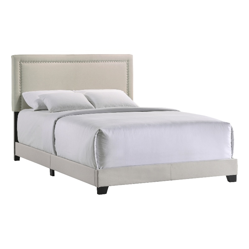 Pemberly Row Modern Fabric Queen Upholstered Bed in Fog Beige
