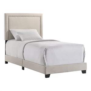 Pemberly Row Modern Fabric Twin Upholstered Bed in Fog Beige
