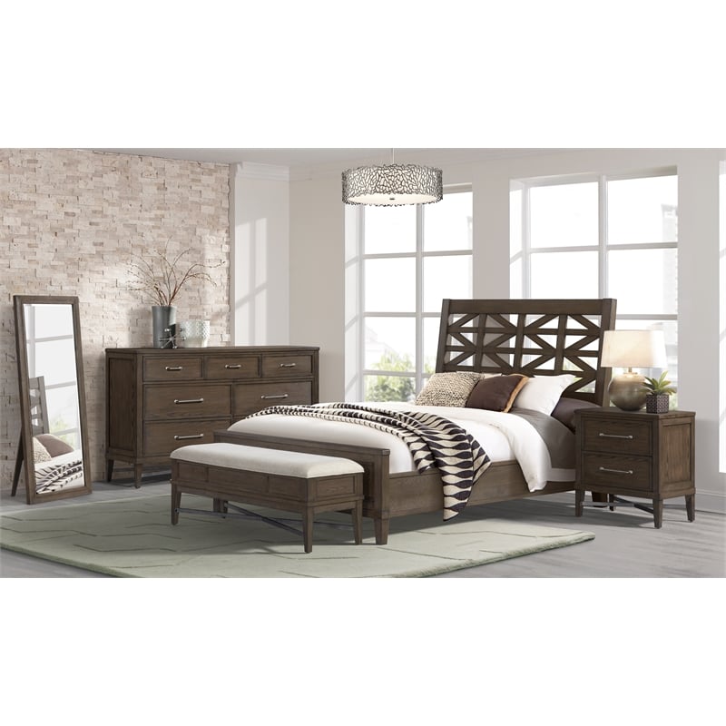 Pemberly Row Bedroom Transitional Wood Floor Mirror in Oak Finish