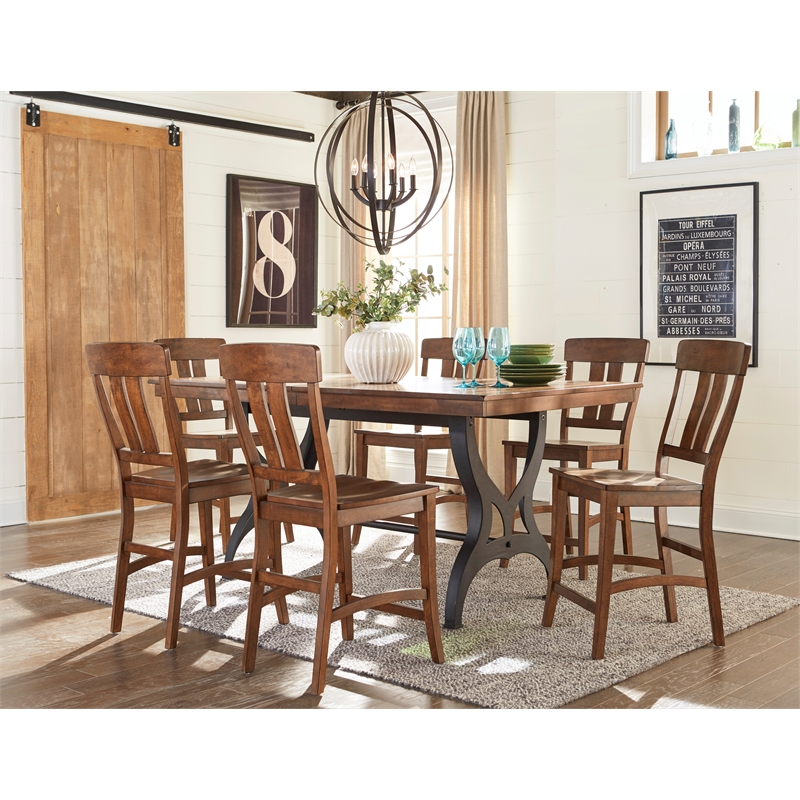 Pemberly Row Traditional Wood Splat Back Stool in Copper (Set of 2)