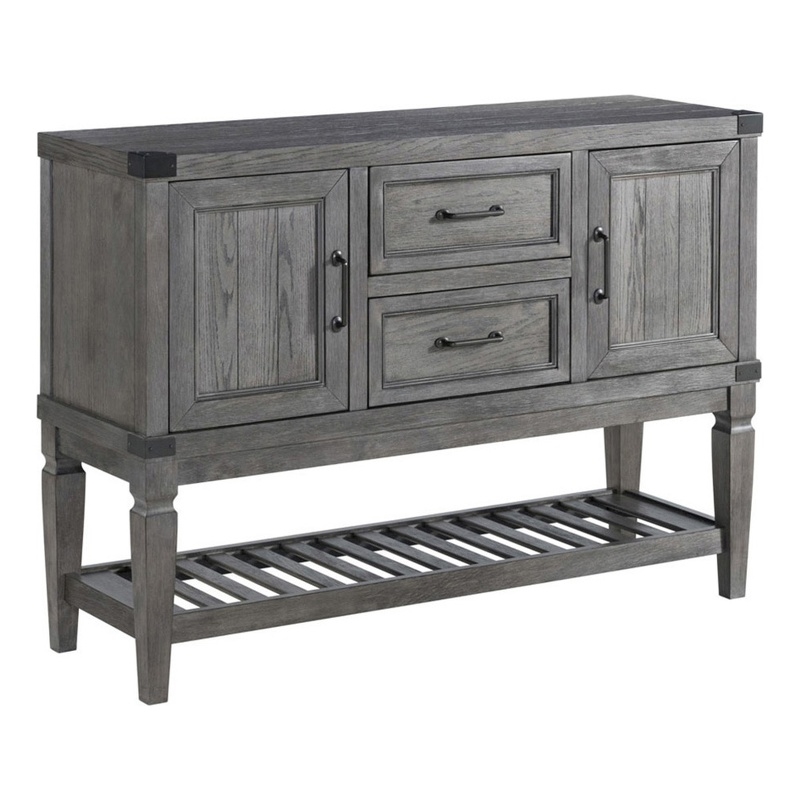 Pemberly Row Transitional Transitional Wood Server in Pewter