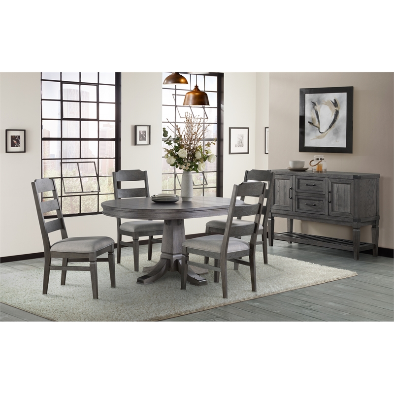 Pemberly Row Transitional Transitional Wood Server in Pewter