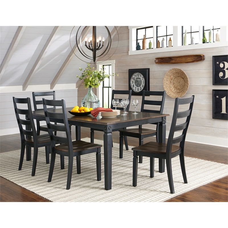 Pemberly Row Farmhouse Wood Dining Table in Black/Charcoal Finish