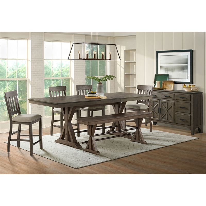 Pemberly Row Transitional Wood Backless Counter Bench in Charcoal