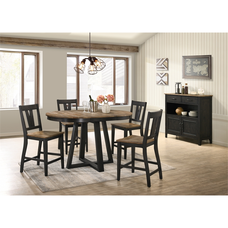 Pemberly Row Round Transitional Wood Counter Table in Brown/Pecan