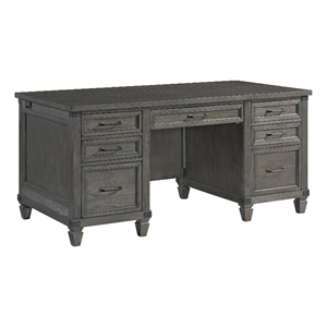 Pemberly Row Transitional Home Office 66&quot Wood Executive Desk in Pewter