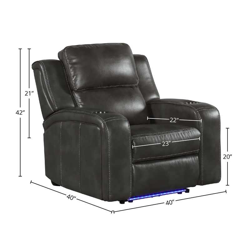 Pemberly Row Transitional Leather Dual-Power Recliner in Slate Gray