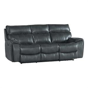 Pemberly Row Transitional Faux Leather Dual-Power Recliner Sofa in Slate Gray