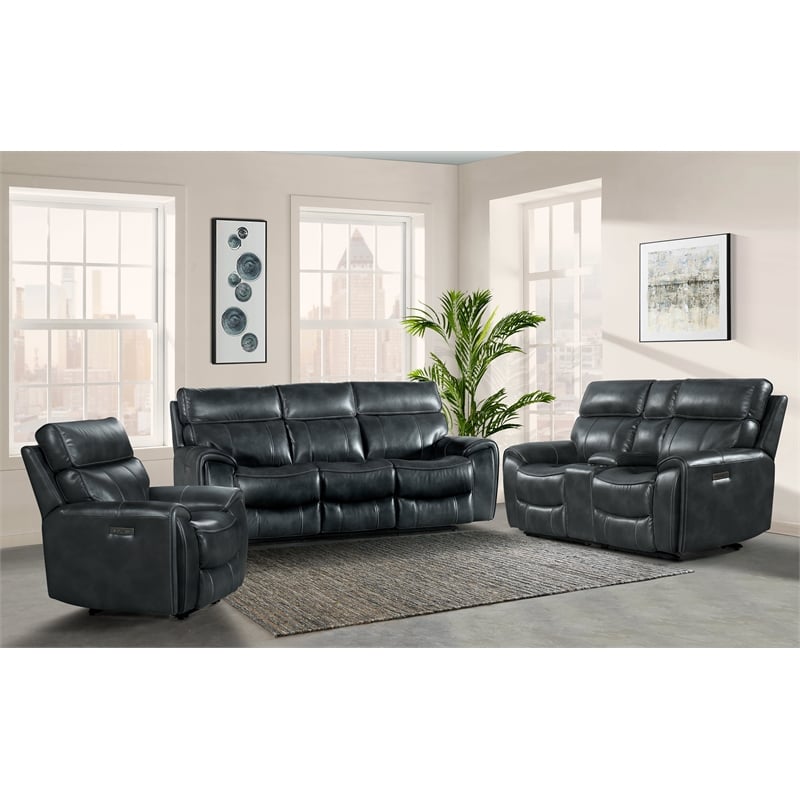 Pemberly Row Transitional Faux Leather Dual-Power Recliner Sofa in Slate Gray
