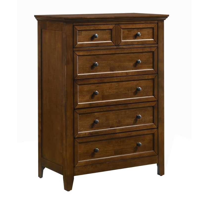 Pemberly Row Youth 5-Drawer Transitional Wood Chest in Brown