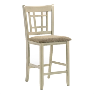 Pemberly Row Transitional 24&quot Wood Lattice Stool in White (Set of 2)