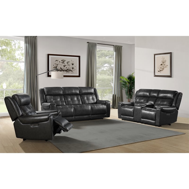 Pemberly Row Transitional Faux Leather Dual-Power Recliner in Charcoal