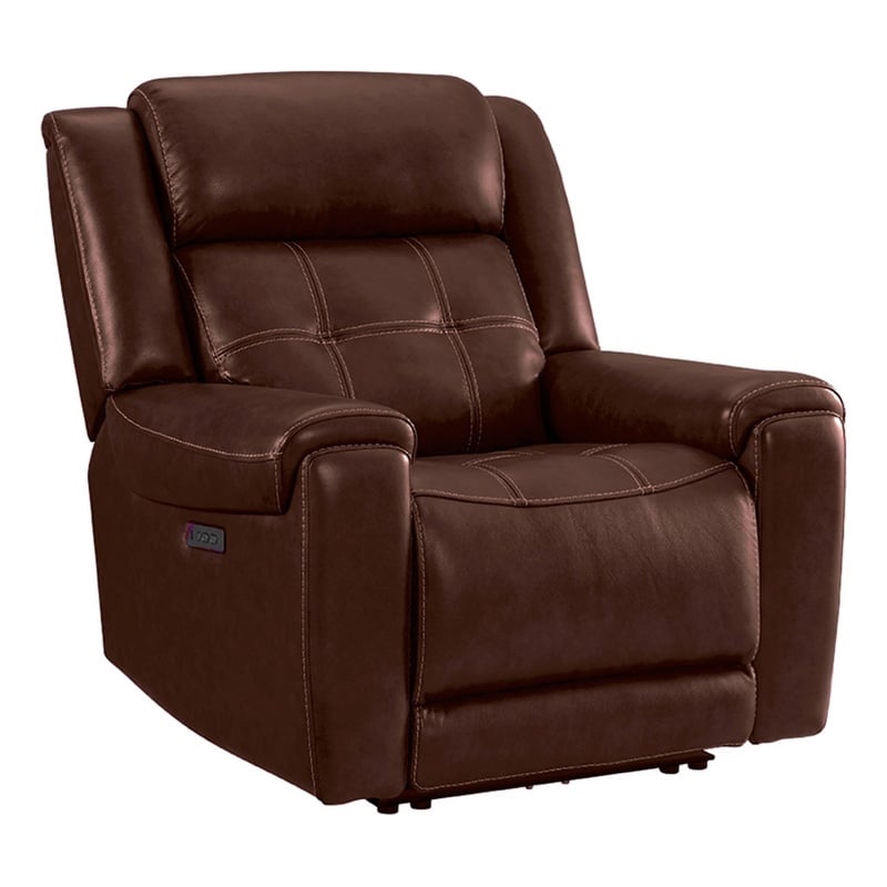 Pemberly Row Transitional Faux Leather Dual-Power Recliner in Brown