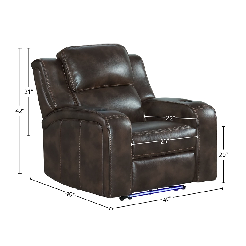 Pemberly Row Transitional Leather Dual-Power Recliner in Coffee