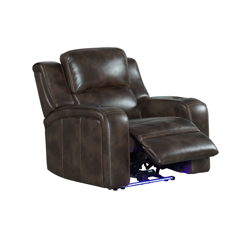 Pemberly Row Transitional Leather Dual-Power Recliner in Coffee