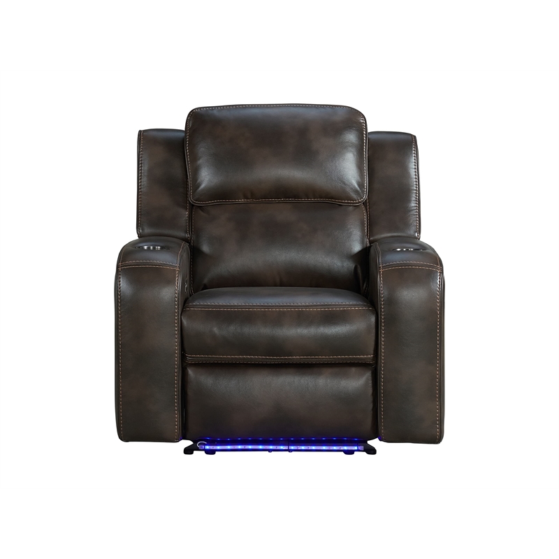 Pemberly Row Transitional Leather Dual-Power Recliner in Coffee
