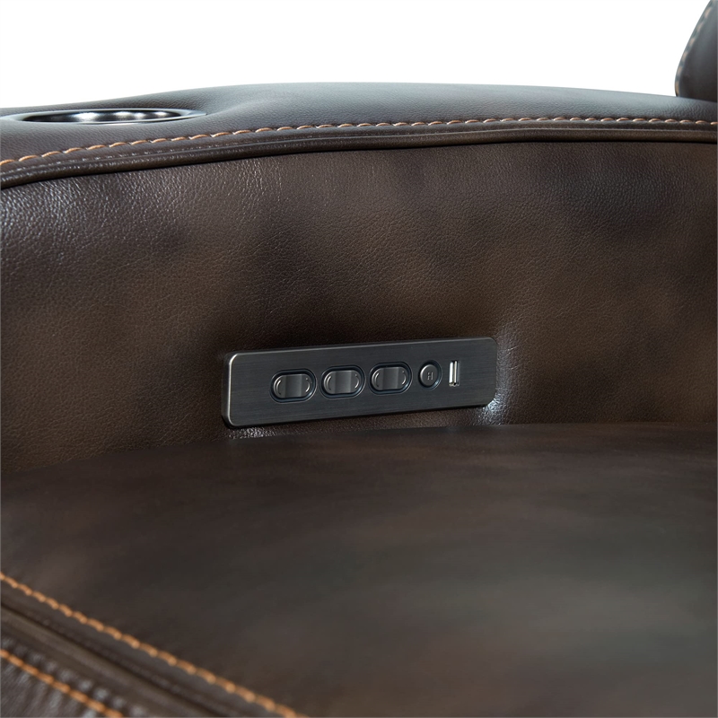 Pemberly Row Transitional Leather Dual-Power Recliner in Coffee