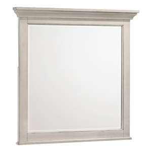 Pemberly Row Youth Transitional Wood Beveled Mirror in White Finish