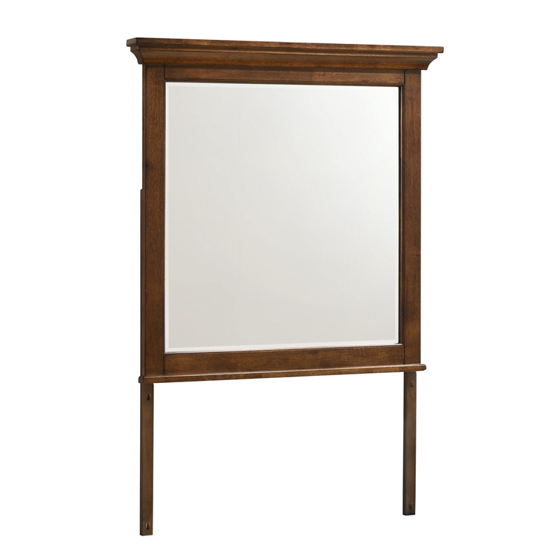 Pemberly Row Youth Transitional Wood Beveled Mirror in Brown Finish
