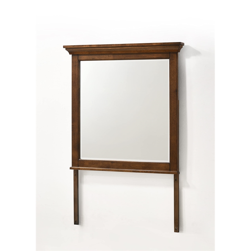 Pemberly Row Youth Transitional Wood Beveled Mirror in Brown Finish