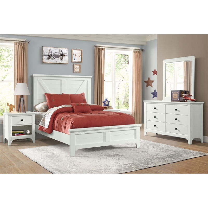 Pemberly Row Youth 1-Drawer Farmhouse Wood Nightstand in White