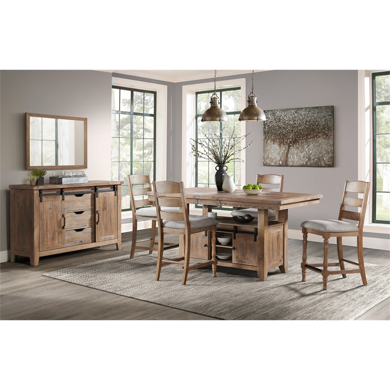 Pemberly Row Farmhouse Wood Gathering Table in Sandwash Brown