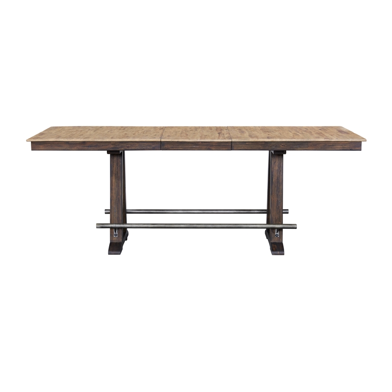 Pemberly Row Transitional Wood Trestle Counter Table in Driftwood/Sable