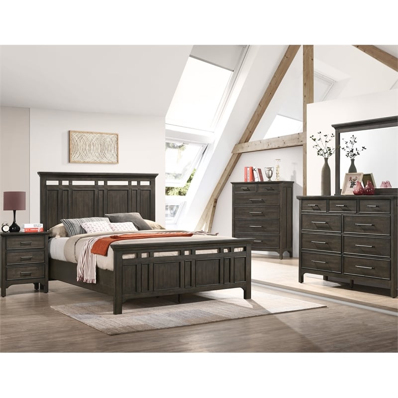 Pemberly Row Contemporary Bedroom King Panel Bed in Charcoal