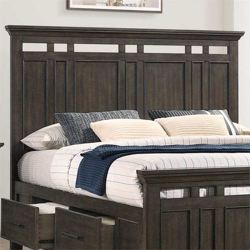 Pemberly Row Contemporary Bedroom King Panel Bed in Charcoal